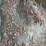 1 Yard Stunning Beaded 3D Floral Lace Fabric Embroidered on Polyester Net Mesh