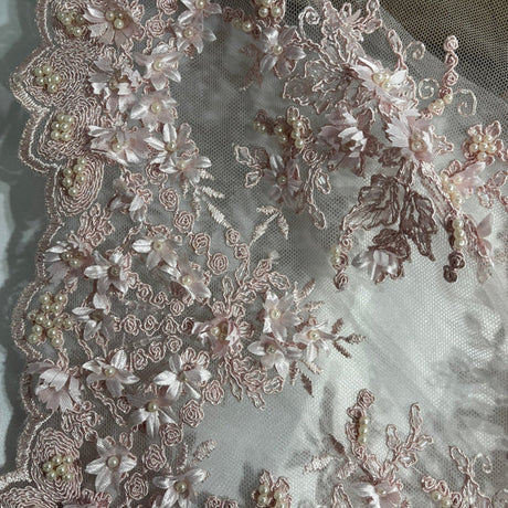 1 Yard Stunning Beaded 3D Floral Lace Fabric Embroidered on Polyester Net Mesh
