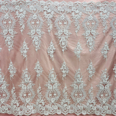 1 Yard Corded Bridal Lace Fabric Embroidered on 100% Polyester Net Mesh 54" Wide