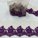 Colorful Floral Lace Trimming Embroidered On 100% Polyester Net Mesh Fabric - Floral Embroidered Lace, 2.75" Width (1 Yard)