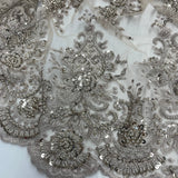 Beaded Lace Fabric on Polyester Net Mesh