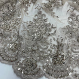 Beaded Lace Fabric on Polyester Net Mesh 50"