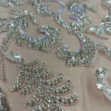 Beaded Lace Fabric Embroidered Mesh Champagne