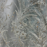 Beaded Lace Fabric Embroidered On 100 Percent Polyester Net Mesh - Lt. Blue, Ice Blue, Champagne, Nude, 50" Width (1 Yard)