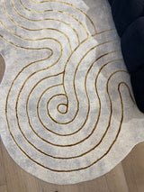 Z325B Polyester Fabric - Cream Rug With Metallic Gold Accents, Designer Geometric Edge Style, 5' 3" X 7' 6", 7' 9" X 10' 5", 10' X 13' (1 Piece)