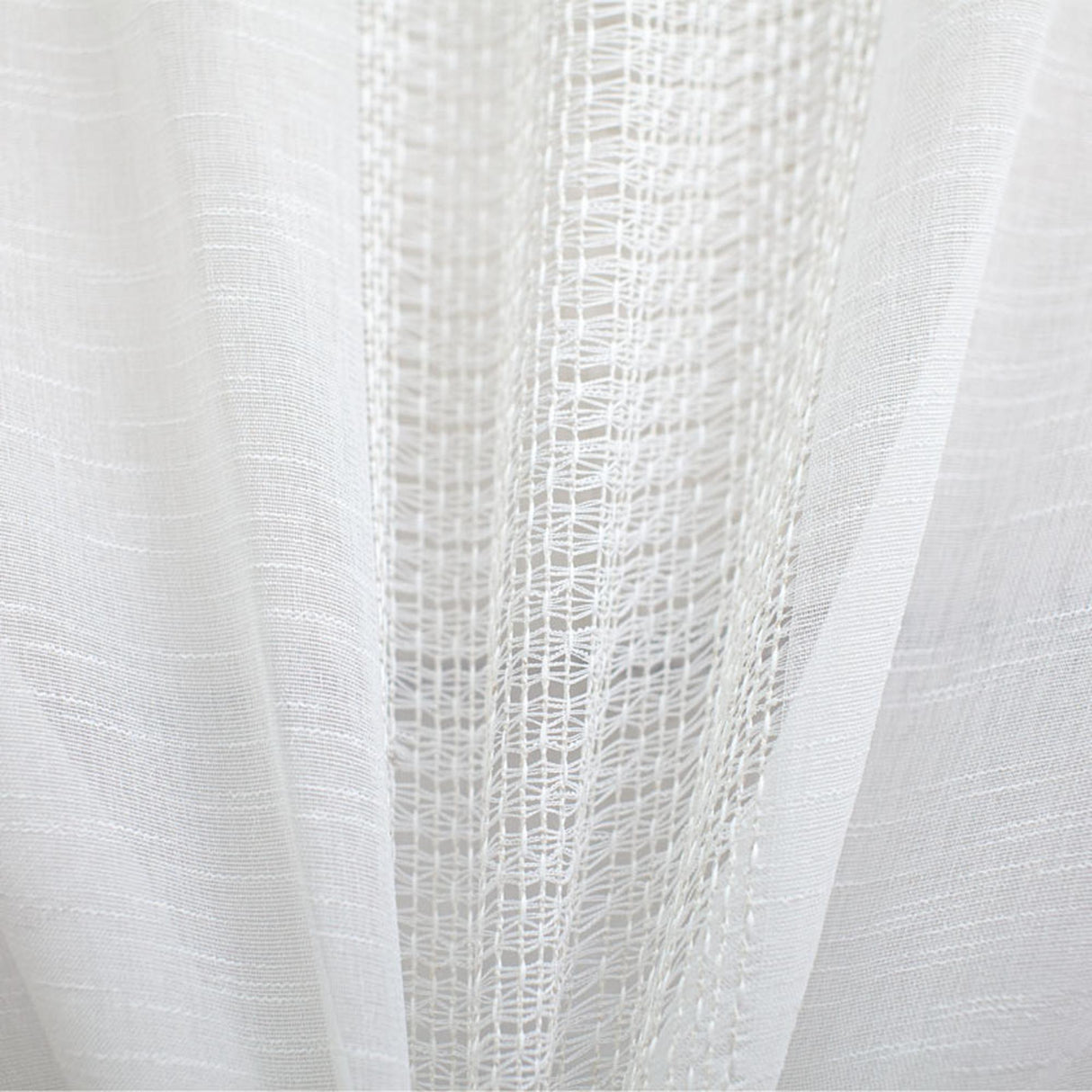 Deluca Knit Striped Sheer Polyester Fabric - White, Beige, 118" Width (1 Yard)