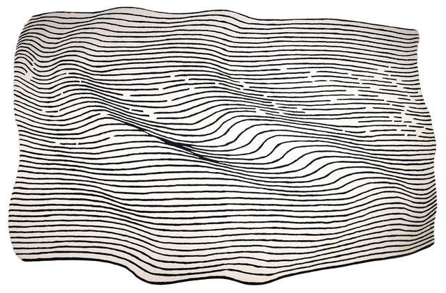 Beluga Tufted Design 55 Wool Fabric - Ivory Black Tufted Pattern, 8' X 11', 9' X 12', 10' X 13' (1 Piece)