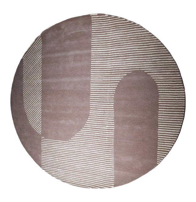 Beluga Tufted Design 61 Wool Fabric - Ivory Light Grey, Hand Tufted, Round (6' X 6' Round)