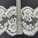 Beaded Corded Floral Lace Trim White