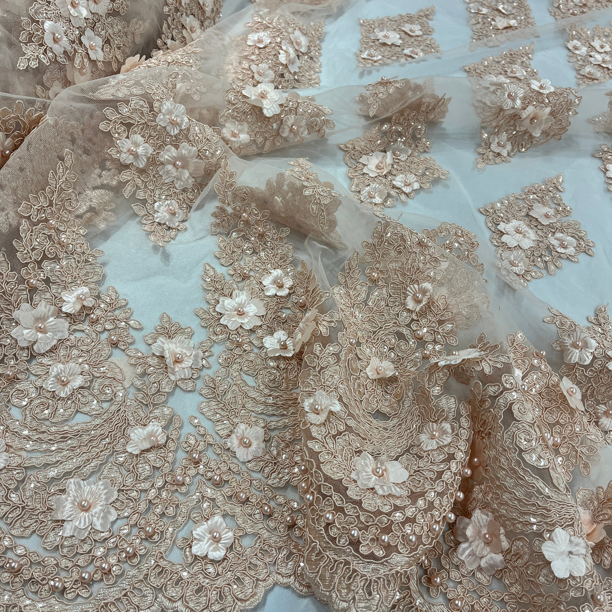 Beaded 3D Floral Lace Mesh