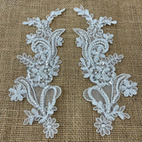 1 Pair Beaded & Corded Floral Lace Applique 9" x 2.5" Each Side
