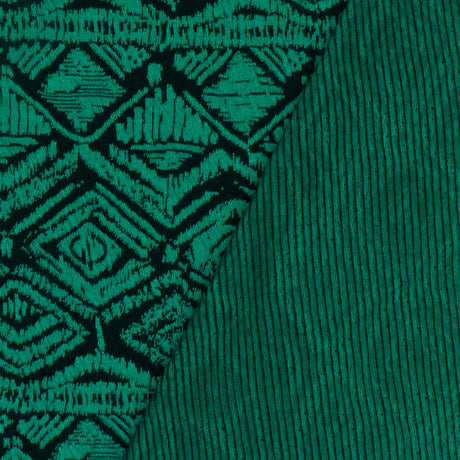 1 Yard Fantasy Green Black Aztec Jacquard Stretch Polyester Double Knit Fabric 68 Inches Width