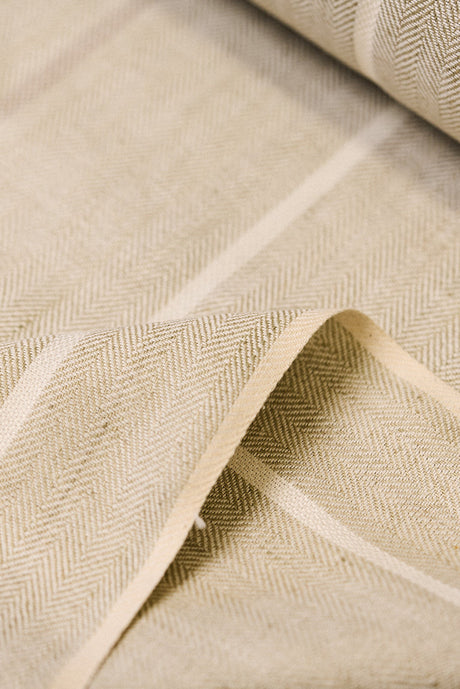 1 Yard Elegant Flax Herringbone Stripe Linen Natural Apparel Fabric 54" Width