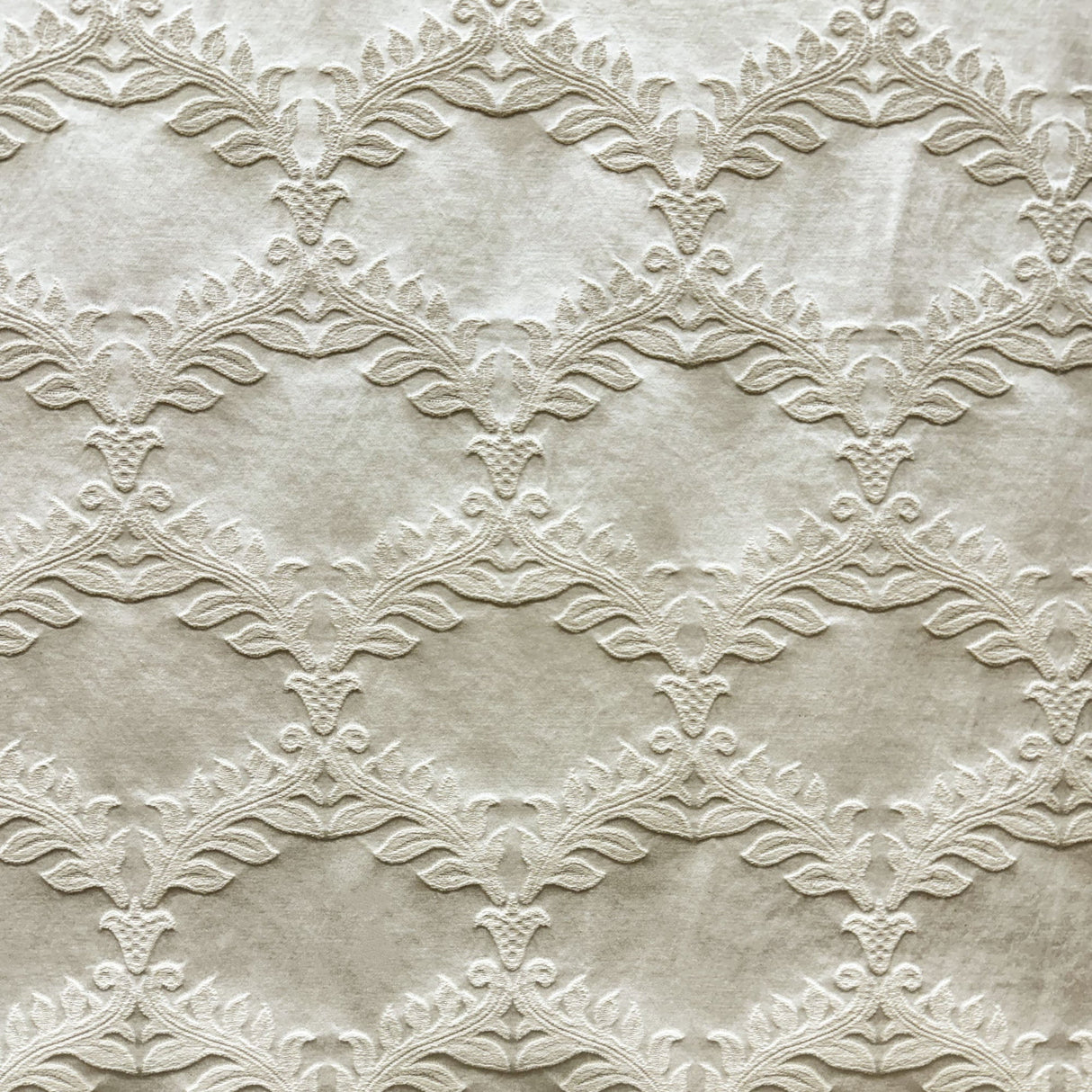 Diamond Embossed Floral Cotton Blend Fabric - Natural Washed, White, 60" Width (1 Yard)
