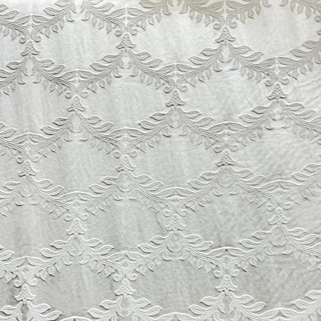 Diamond Embossed Floral Cotton Blend Fabric - Natural Washed, White, 60" Width (1 Yard)