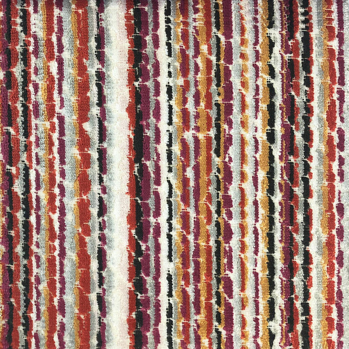 Dion Fabric Cut Velvet Fabric - Multi-Colored Striped, 55" Width (1 Yard)