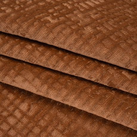 Polyester Upholstery Chenille - Terracotta Grid Texture - Carolina Collection