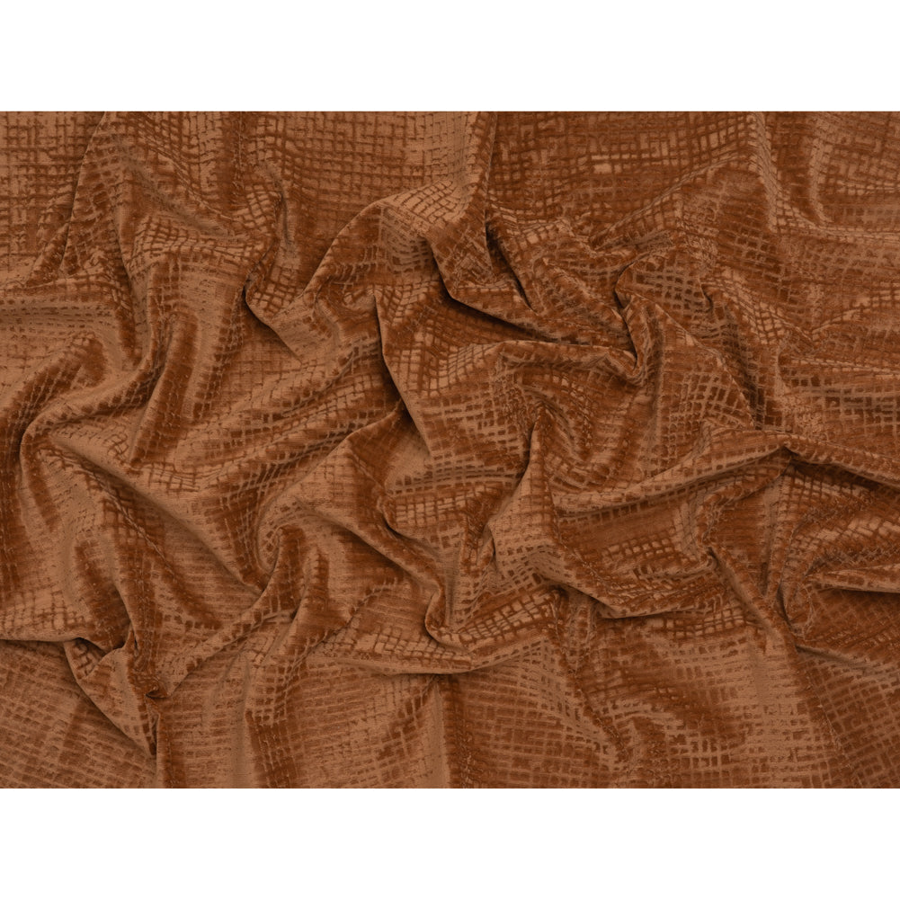 Polyester Upholstery Chenille - Terracotta Grid Texture - Carolina Collection