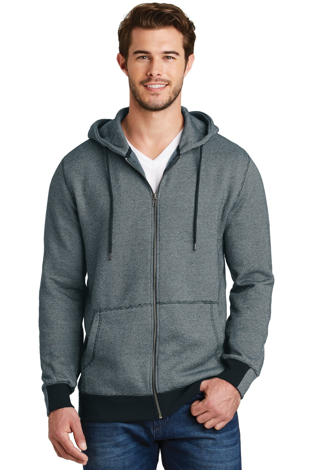 DISCONTINUED District Made® - Mens Mini Stripe Full-Zip Hoodie