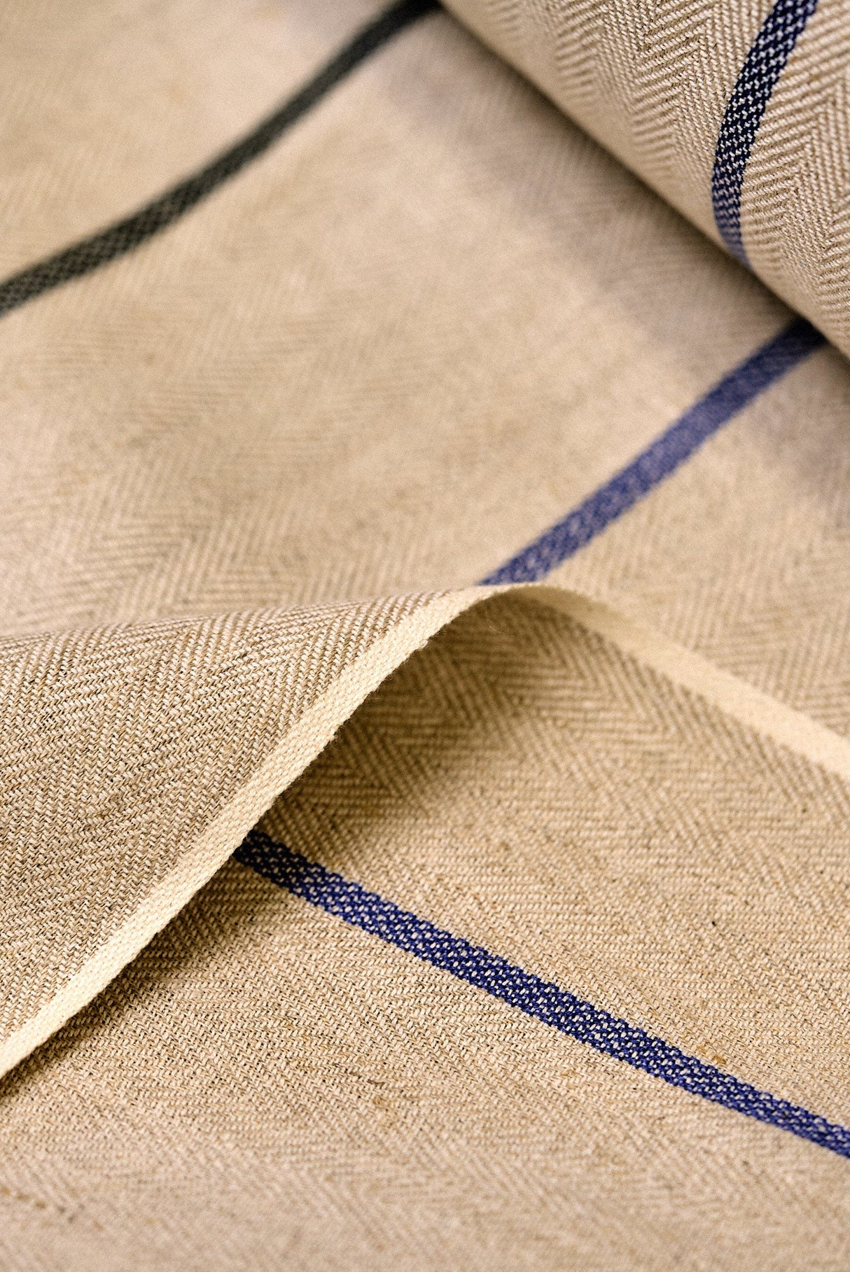1 Yard Linen Novelty Herringbone Yarn Dyed Stripe Fabric Softened Color Navy 54" Width