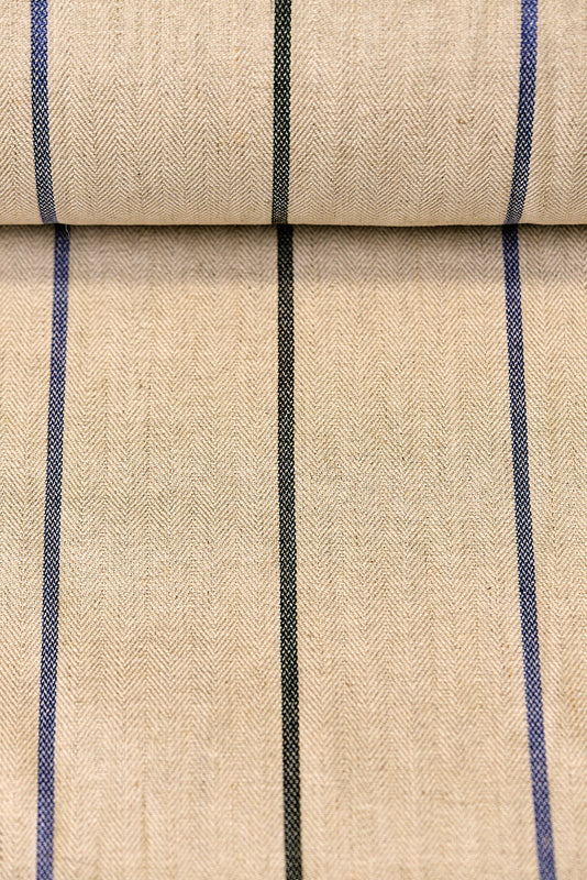 1 Yard Classic Navy Herringbone Stripe Linen Soft Apparel Fabric 54" Width