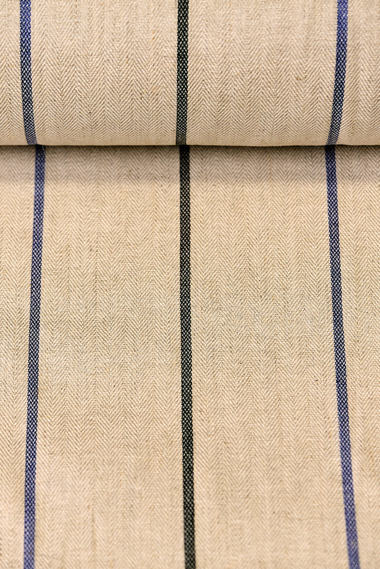 1 Yard Classic Navy Herringbone Stripe Linen Soft Apparel Fabric 54" Width
