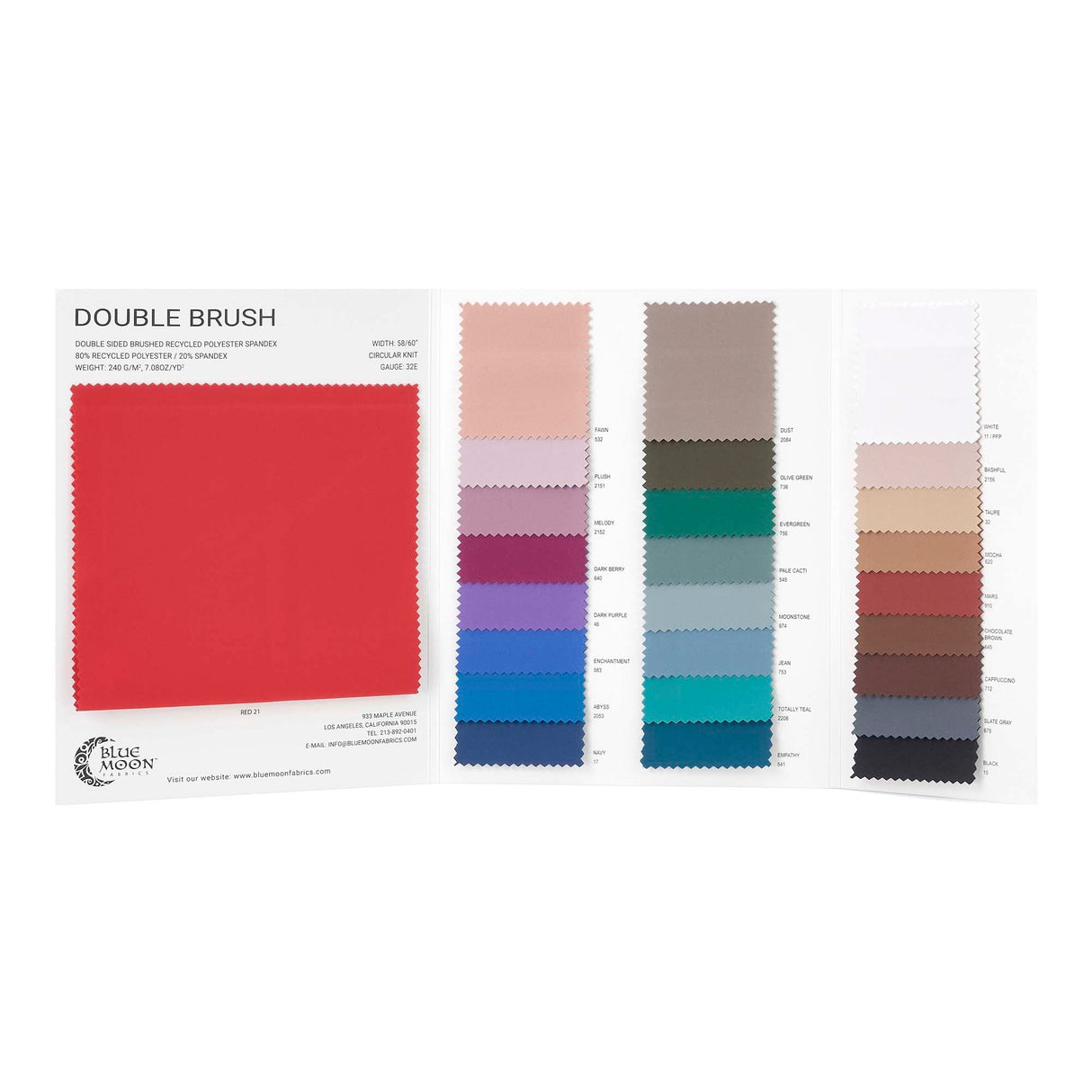 Double Sided Brushed Recycled Polyester Spandex Fabric - Color Card, 26 Colors (1 Card)