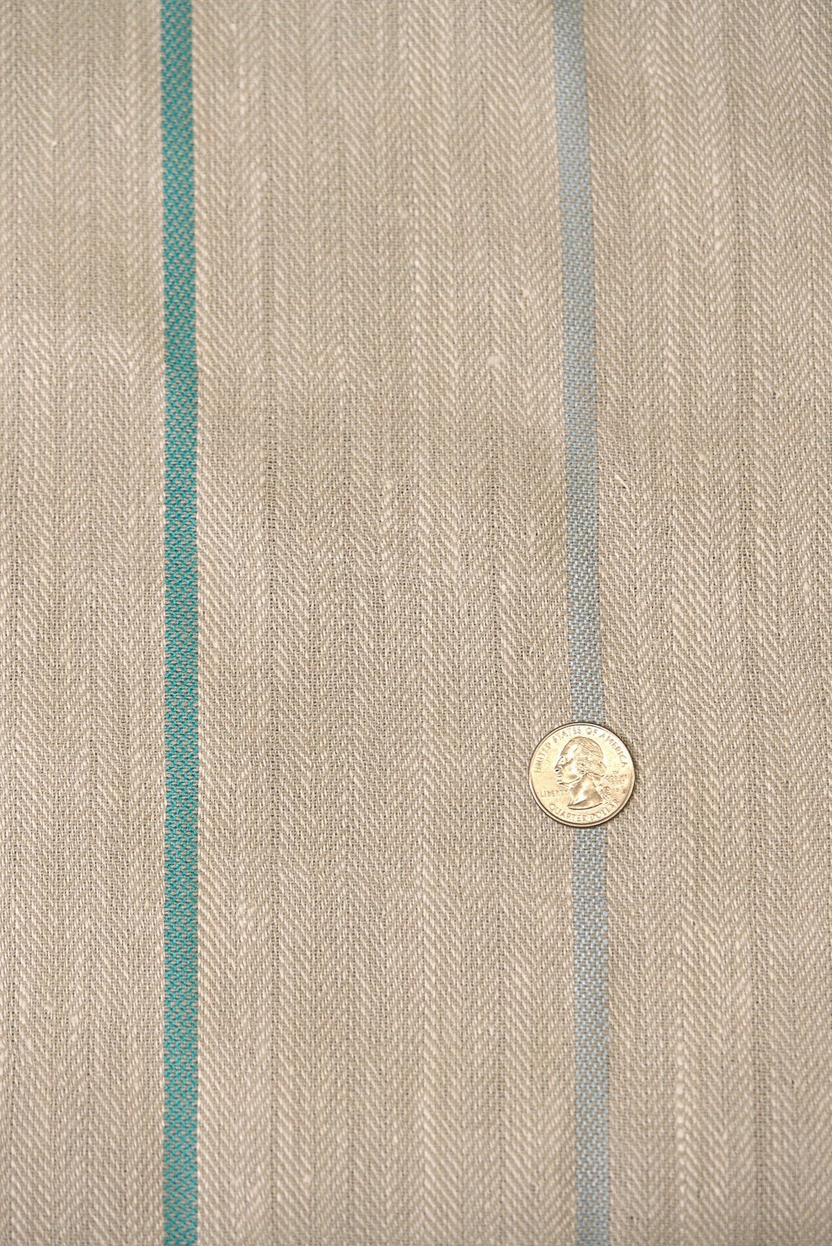 1 Yard Linen Novelty Herringbone Yarn Dyed Stripe Fabric Softened Color Ocean 54" Width