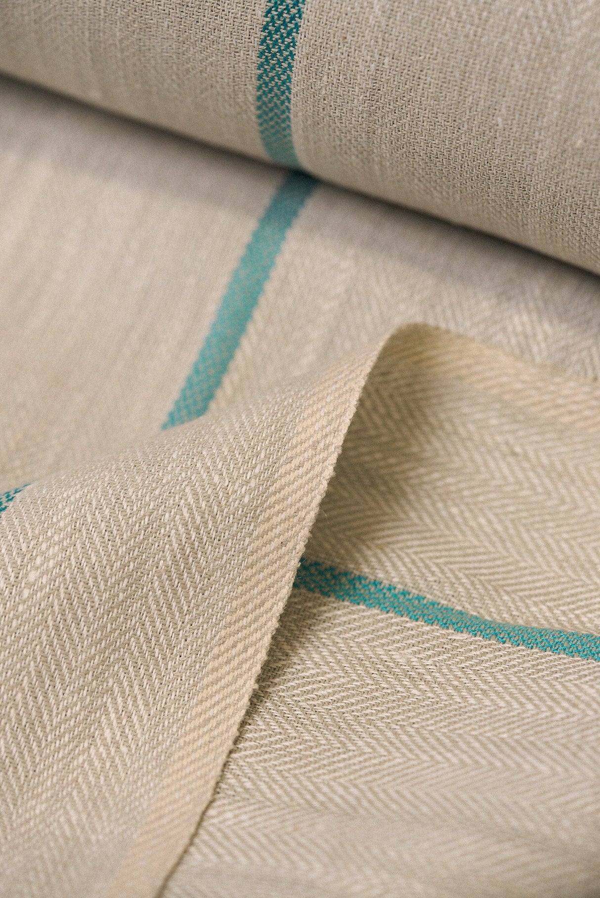 1 Yard Linen Novelty Herringbone Yarn Dyed Stripe Fabric Softened Color Ocean 54" Width