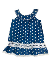 Round Neck Denim Dress - Polka Dots, Swiss Dots, Butterfly, Girls Dress Fabric (6/9Month, 12Month, 18 Month, 24 Month, 2, 3, 4)