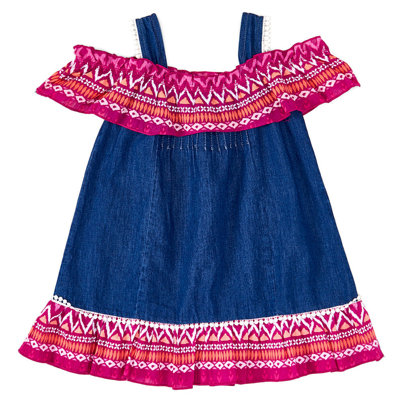 Girl Chambray Dress Cotton Fabric - D. Chambray, L. Chambray, Sizes 2-7 (1 Piece)