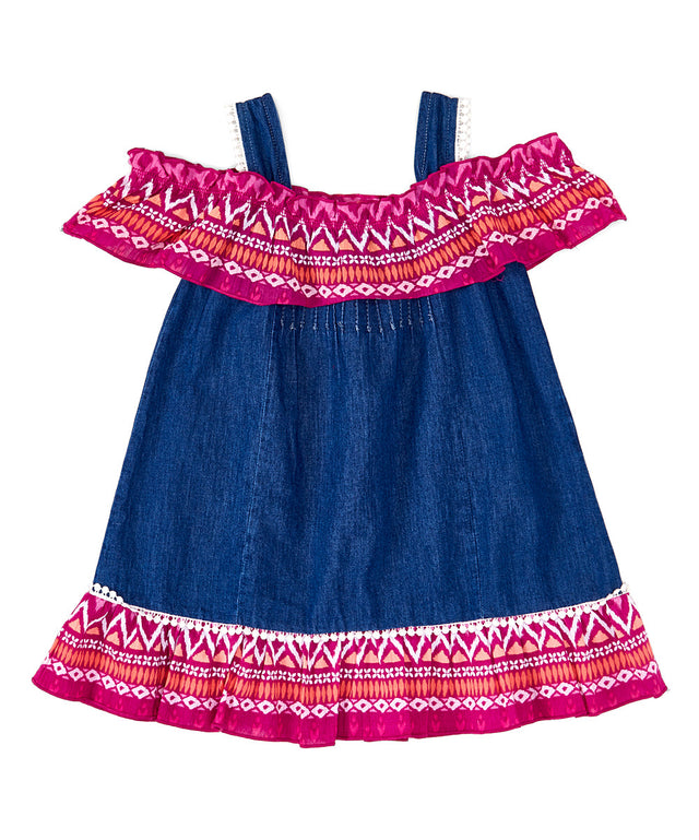 Girl Chambray Dress Cotton Fabric - D. Chambray, L. Chambray, Sizes 2-7 (1 Piece)