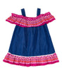 Girl Chambray Dress Cotton Fabric - D. Chambray, L. Chambray, Sizes 2-7 (1 Piece)