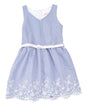 Girl Striped Dress With White Belt - Girls Dresses Fabric, Blue, Red, Pink, Denim, Striped, Sleeveless, White Belt (1 Piece)