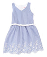 Girl Striped Dress With White Belt - Girls Dresses Fabric, Blue, Red, Pink, Denim, Striped, Sleeveless, White Belt (1 Piece)