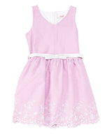 Girl Striped Dress With White Belt - Girls Dresses Fabric, Blue, Red, Pink, Denim, Striped, Sleeveless, White Belt (1 Piece)