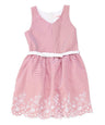 Girl Striped Dress With White Belt - Girls Dresses Fabric, Blue, Red, Pink, Denim, Striped, Sleeveless, White Belt (1 Piece)