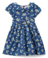 Denim Dress With A Neck Bow Printed Dress - Girls Dress, Printed A-Line Dress, Peter Pan Collar, Fern, Daisy, Magnolia (Sizes 2-8)