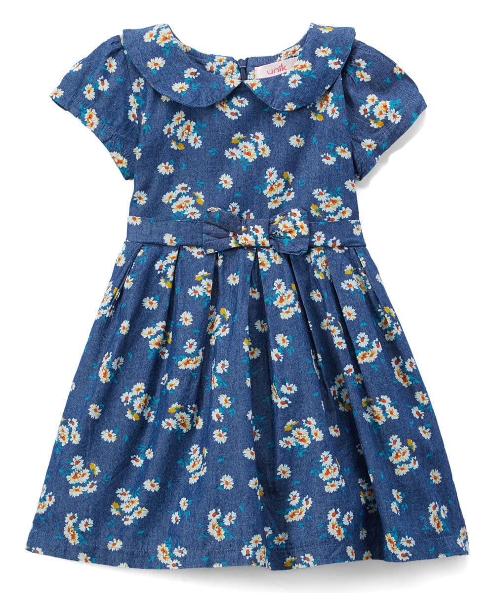 Denim Dress Printed Dress - Magnolia, Daisy, Fern, Girls Dress (2-8)
