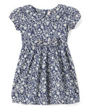 Denim Dress With A Neck Bow Printed Dress - Girls Dress, Printed A-Line Dress, Peter Pan Collar, Fern, Daisy, Magnolia (Sizes 2-8)