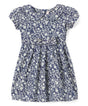 Denim Dress With A Neck Bow Printed Dress - Girls Dress, Printed A-Line Dress, Peter Pan Collar, Fern, Daisy, Magnolia (Sizes 2-8)