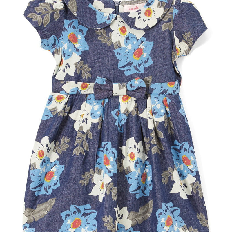 Denim Dress Printed Dress - Magnolia, Daisy, Fern, Girls Dress (2-8)