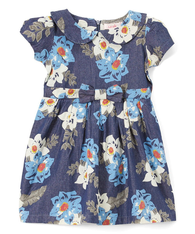 Denim Dress Printed Dress - Magnolia, Daisy, Fern, Girls Dress (2-8)
