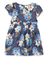 Denim Dress With A Neck Bow Printed Dress - Printed Cotton Dress, Daisy, Fern, Magnolia (2-8)