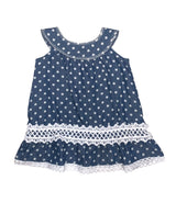 Round Neck Denim Dress - Polka Dots, Swiss Dots, Butterfly, Girls Dress Fabric (6/9Month, 12Month, 18 Month, 24 Month, 2, 3, 4)