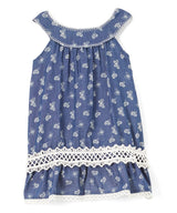 Round Neck Denim Dress - Polka Dots, Swiss Dots, Butterfly, Girls Dress Fabric (6/9Month, 12Month, 18 Month, 24 Month, 2, 3, 4)