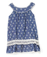Round Neck Denim Dress - Polka Dots, Swiss Dots, Butterfly, Girls Dress Fabric (6/9Month, 12Month, 18 Month, 24 Month, 2, 3, 4)