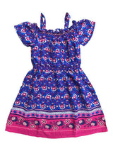Girl Off-Shoulder Print Girls Dresses Fabric - Fuchsia, Navy, Teal, Yellow, Off-Shoulder, Spring Summer (1 Piece)