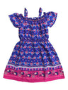 Girl Off-Shoulder Print Girls Dresses Fabric - Fuchsia, Navy, Teal, Yellow, Off-Shoulder, Spring Summer (1 Piece)