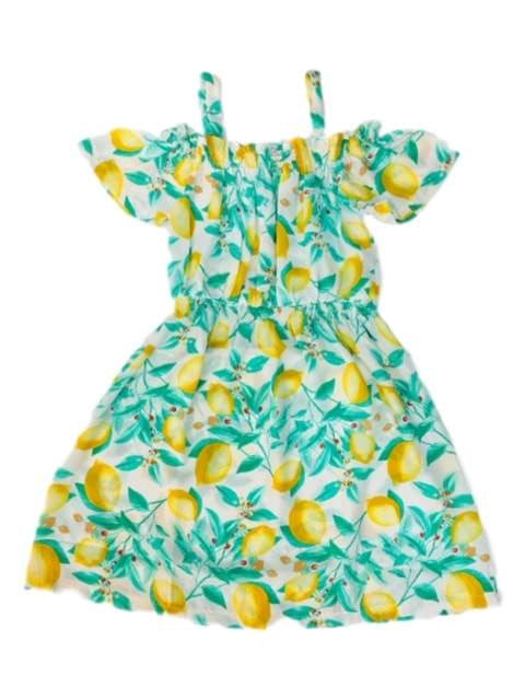 Girl Off-Shoulder Print Girls Dresses Fabric - Navy, Fuchsia, Teal, Yellow, Off-Shoulder Print (4 Sizes)